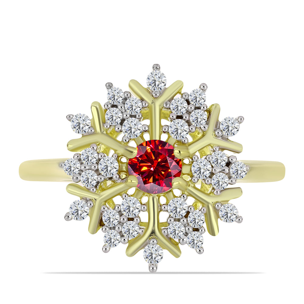 Inel din Argint 925 Placat cu Aur ( 2.94 grame ) cu Moissanite Roșu Majestic și Topaz Alb 0.69 Carate