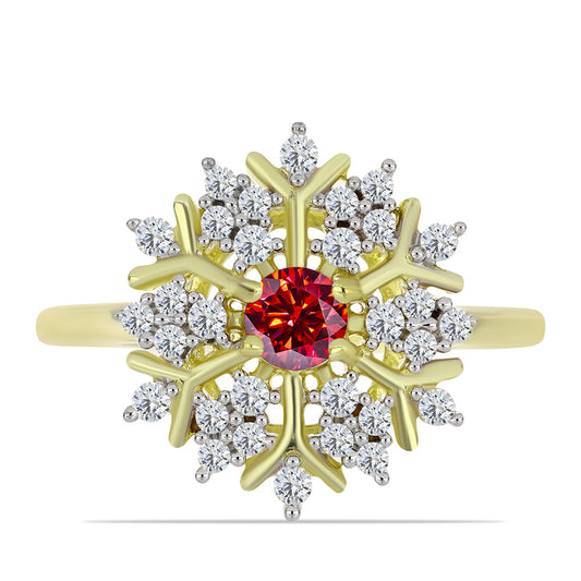 Inel din Argint 925 Placat cu Aur ( 2.94 grame ) cu Moissanite Roșu Majestic și Topaz Alb 0.69 Carate