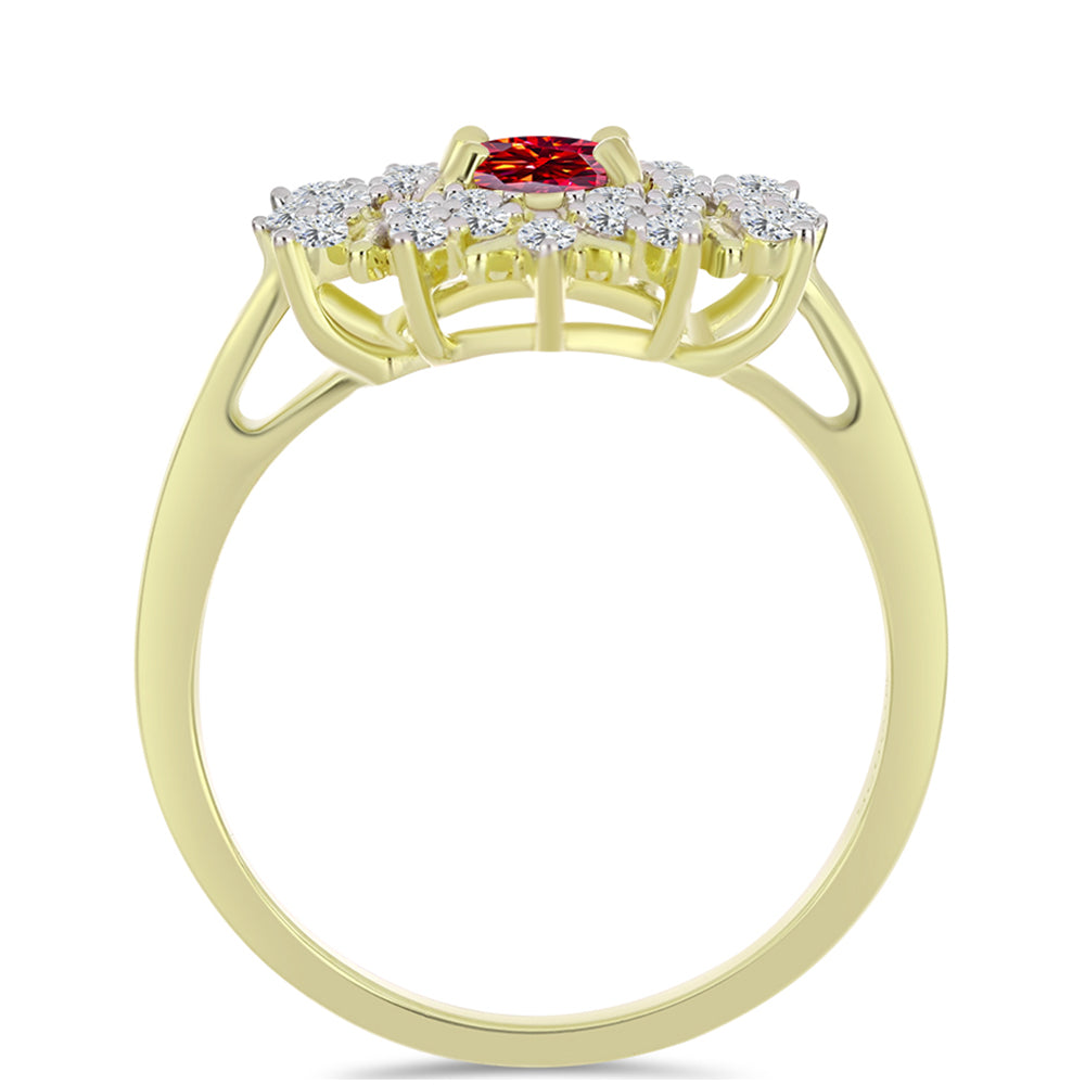 Inel din Argint 925 Placat cu Aur ( 2.94 grame ) cu Moissanite Roșu Majestic și Topaz Alb 0.69 Carate 2 
