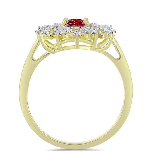 Inel din Argint 925 Placat cu Aur ( 2.94 grame ) cu Moissanite Roșu Majestic și Topaz Alb 0.69 Carate