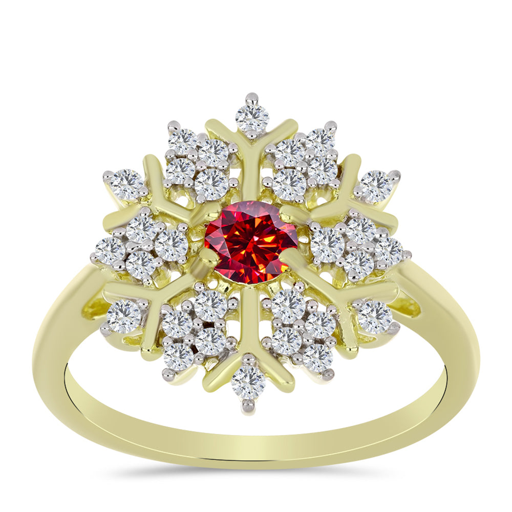 Inel din Argint 925 Placat cu Aur ( 2.94 grame ) cu Moissanite Roșu Majestic și Topaz Alb 0.69 Carate 3 