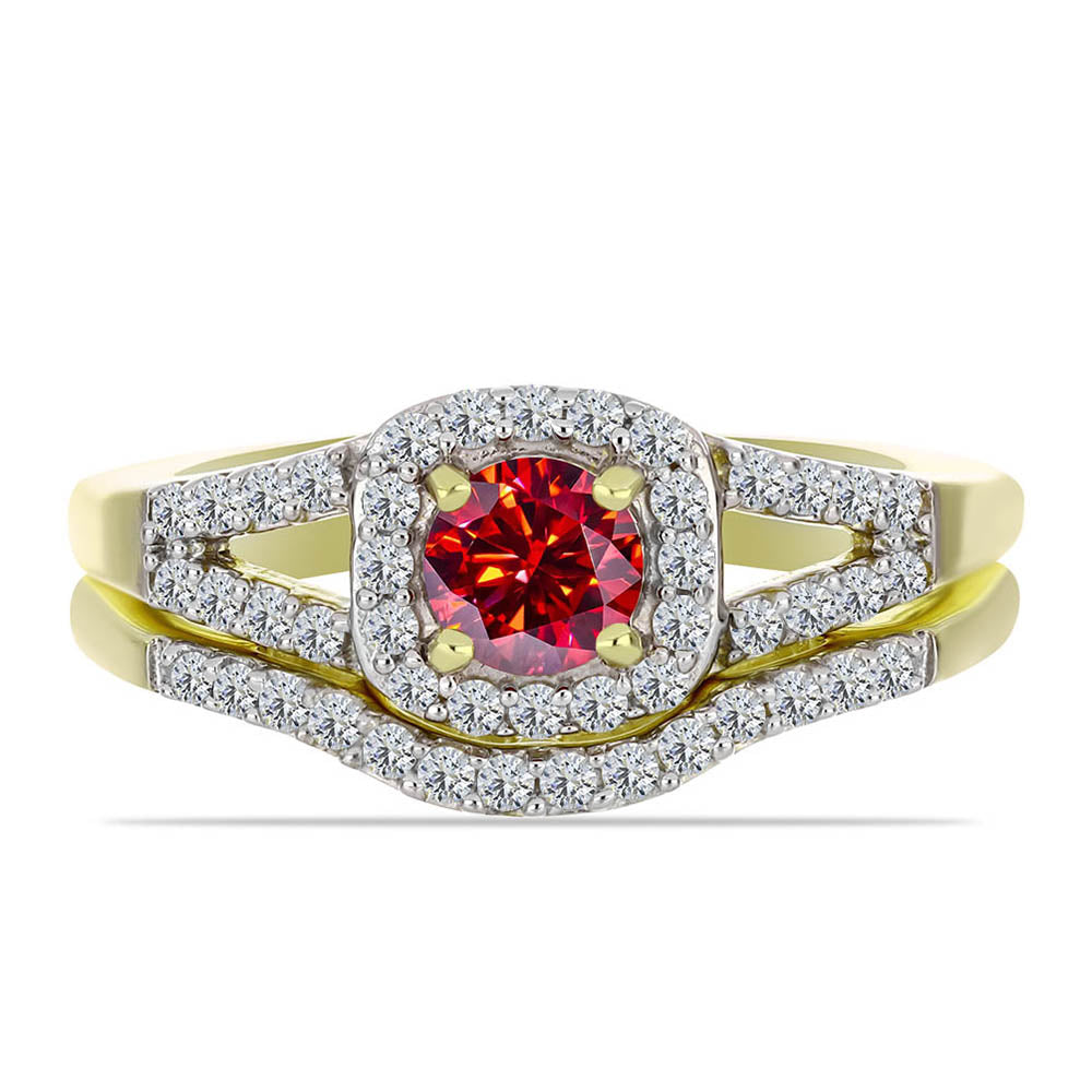 Inel din Argint 925 Placat cu Aur ( 4.46 grame ) cu Moissanite Roșu Majestic și Topaz Alb 1 Carate