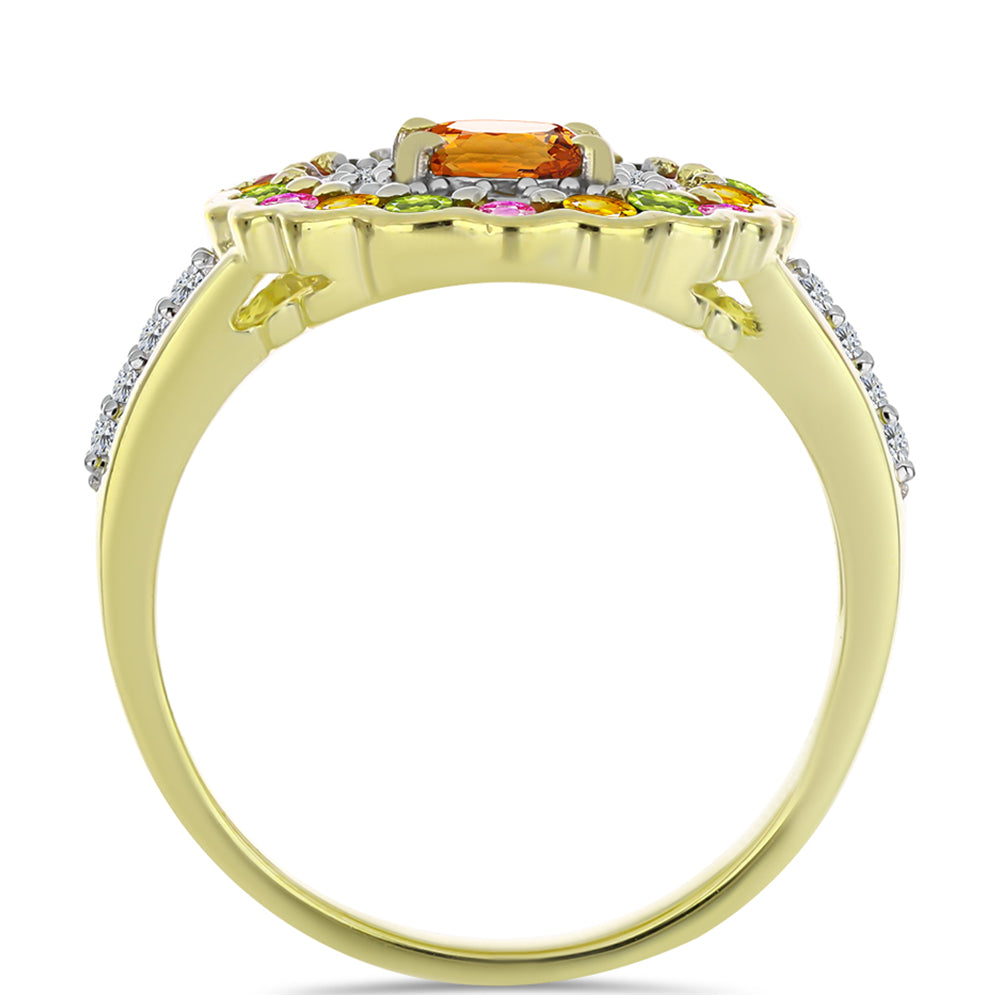 Inel din Argint 925 Placat cu Aur ( 3.69 grame ) cu Turmalină Chakra și Topaz Alb 1.94 Carate 2 
