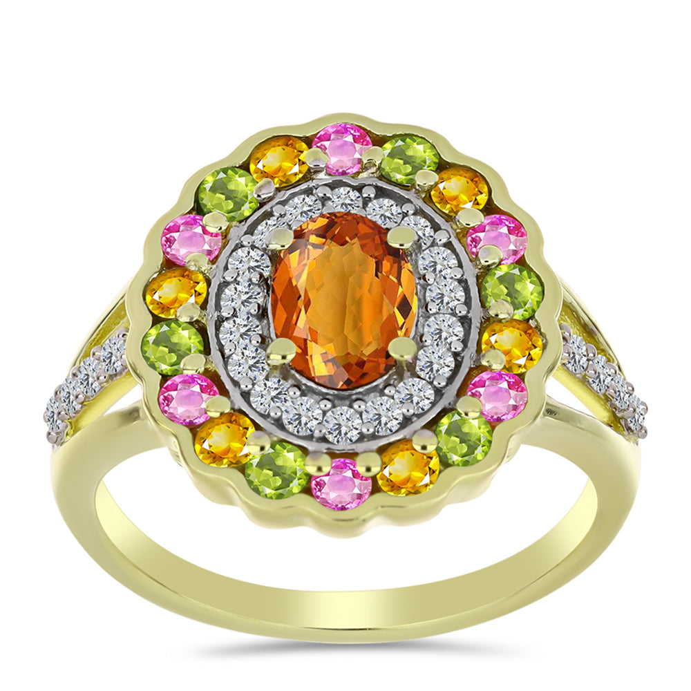 Inel din Argint 925 Placat cu Aur ( 3.69 grame ) cu Turmalină Chakra și Topaz Alb 1.94 Carate 3 