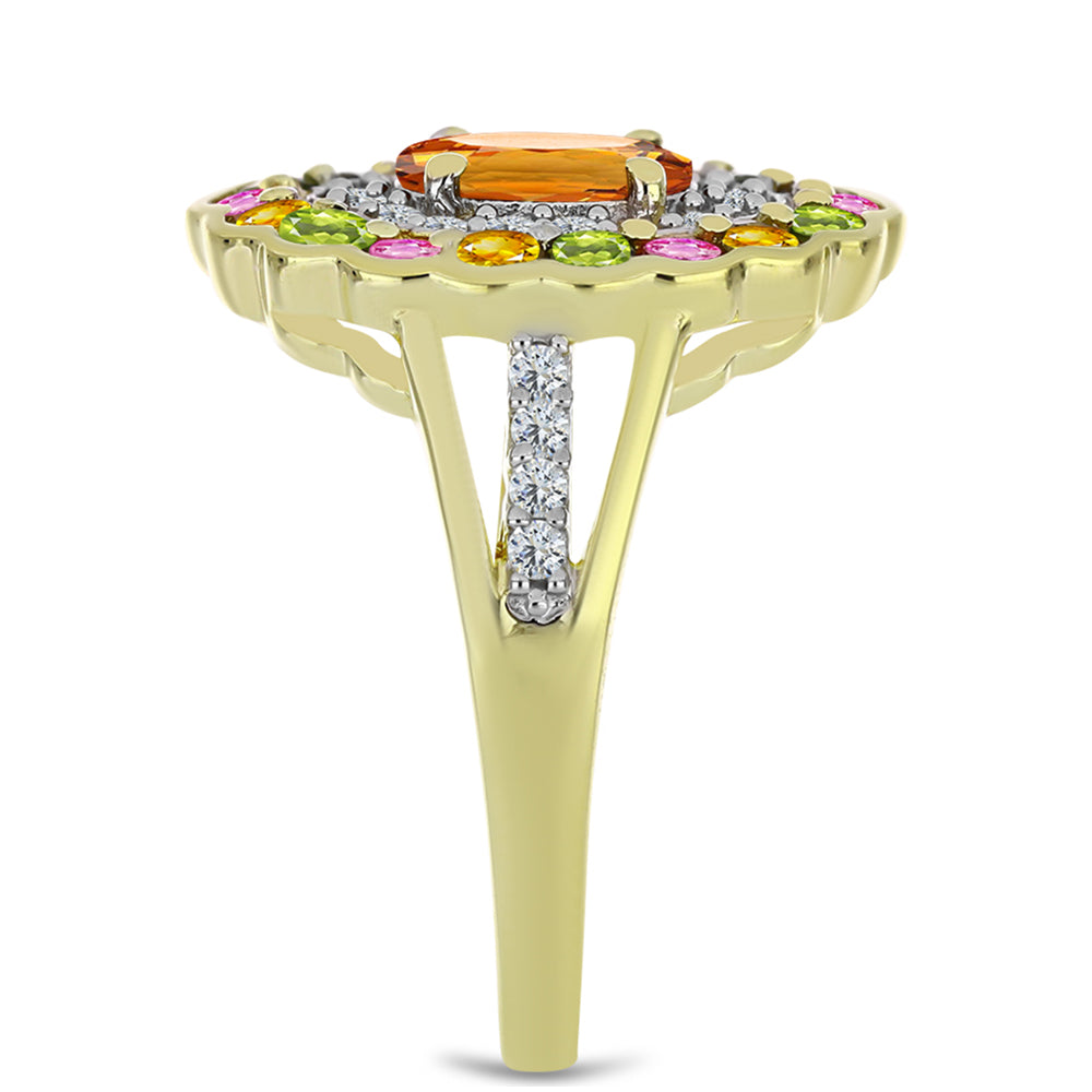 Inel din Argint 925 Placat cu Aur ( 3.69 grame ) cu Turmalină Chakra și Topaz Alb 1.94 Carate 4 
