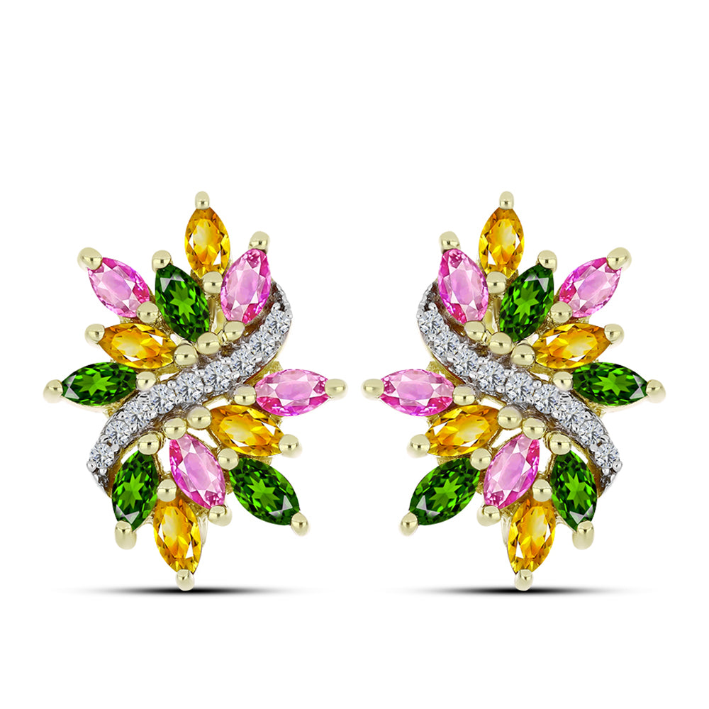 Cercei din Argint 925 Placat cu Aur ( 4.19 grame ) cu Turmalină Chakra și Topaz Alb 2.05 Carate