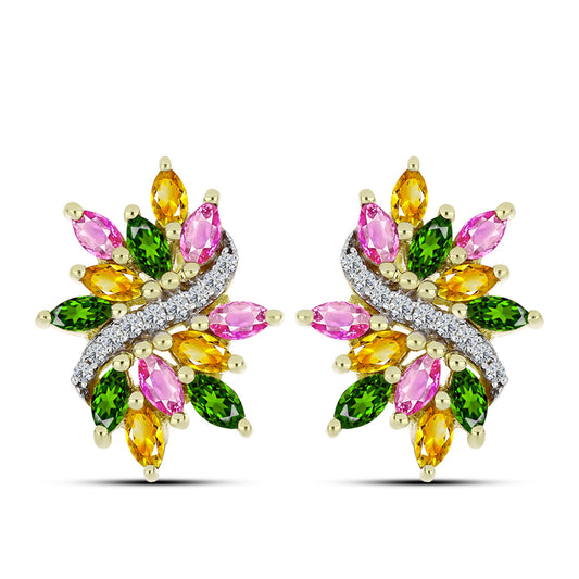 Cercei din Argint 925 Placat cu Aur ( 4.19 grame ) cu Turmalină Chakra și Topaz Alb 2.05 Carate