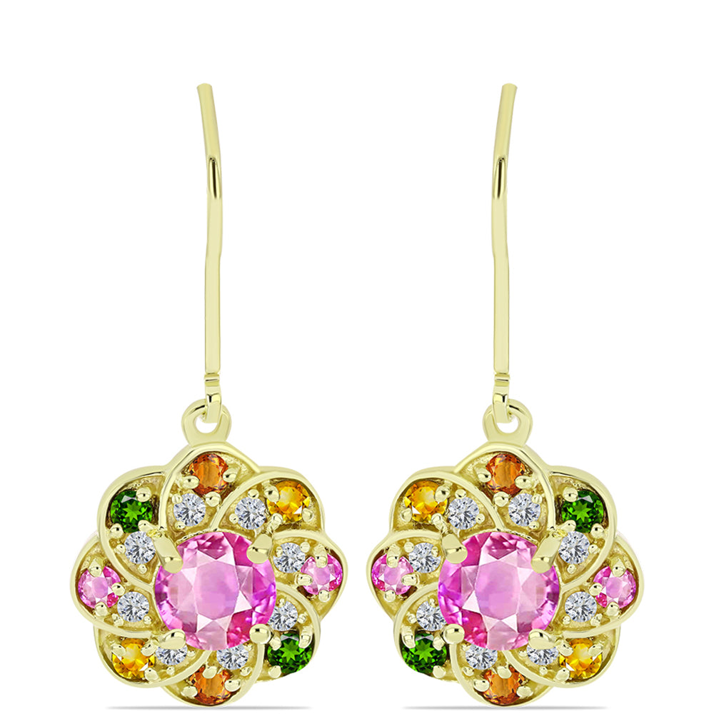 Cercei din Argint 925 Placat cu Aur ( 3.47 grame ) cu Turmalină Chakra și Topaz Alb 2.53 Carate 1 