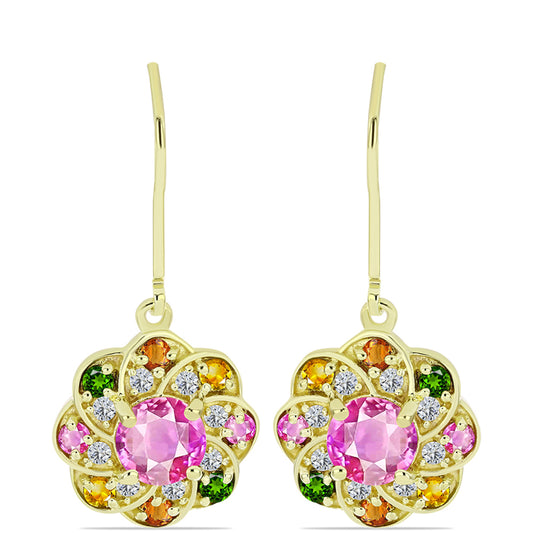 Cercei din Argint 925 Placat cu Aur ( 3.47 grame ) cu Turmalină Chakra și Topaz Alb 2.53 Carate