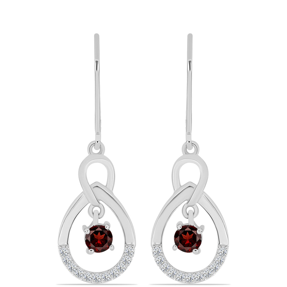 Cercei din Argint 925 ( 3 grame ) cu Granat Barton și Topaz Alb 0.86 Carate