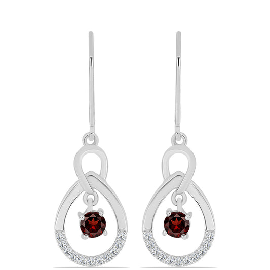 Cercei din Argint 925 ( 3 grame ) cu Granat Barton și Topaz Alb 0.86 Carate