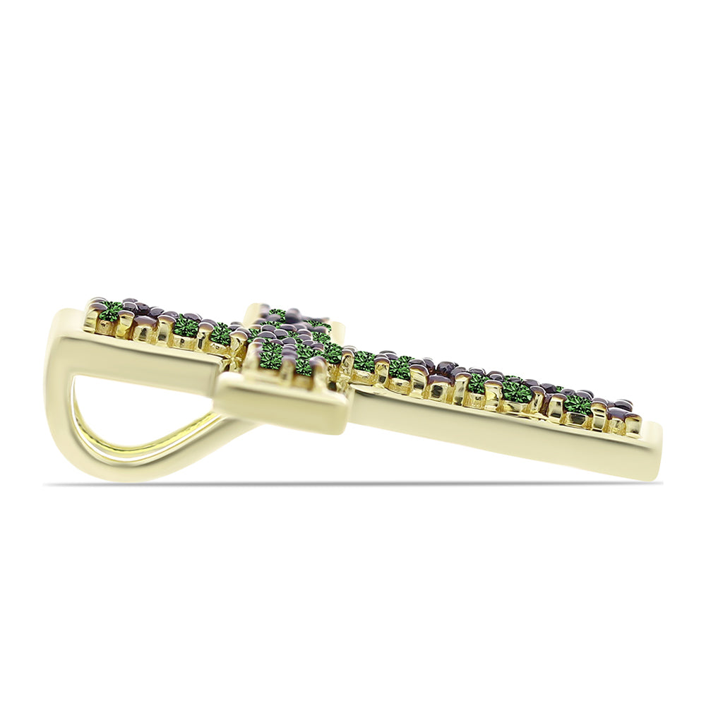 Cruce Pandantiv din Argint 925 Placat cu Aur ( 1.61 grame ) cu Diamant Verde 0.28 Carate 2 