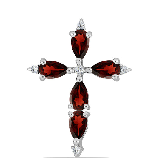 Cruce Pandantiv din Argint 925 ( 1.11 grame ) cu Granat Barton și Topaz Alb 1.49 Carate