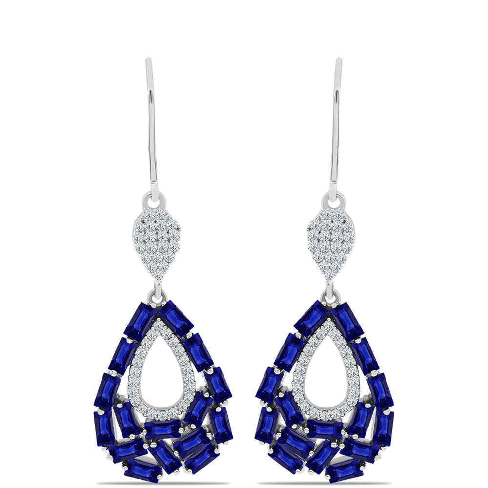 Cercei din Argint 925 ( 6.05 grame ) cu Safir Albastru Australian și Topaz Alb 7.34 Carate 1 