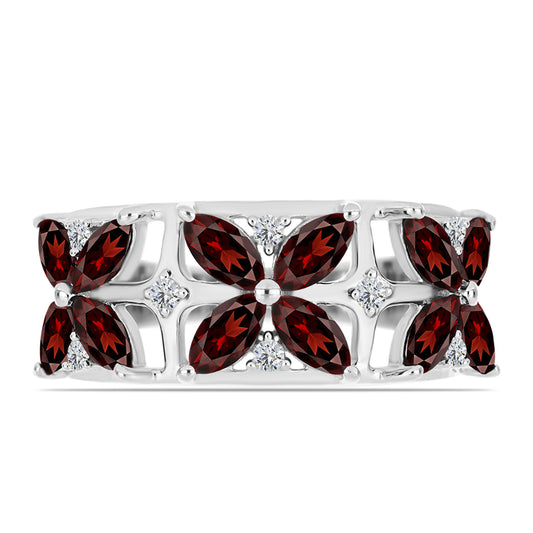 Inel din Argint 925 ( 3.68 grame ) cu Granat Barton și Topaz Alb 2.39 Carate