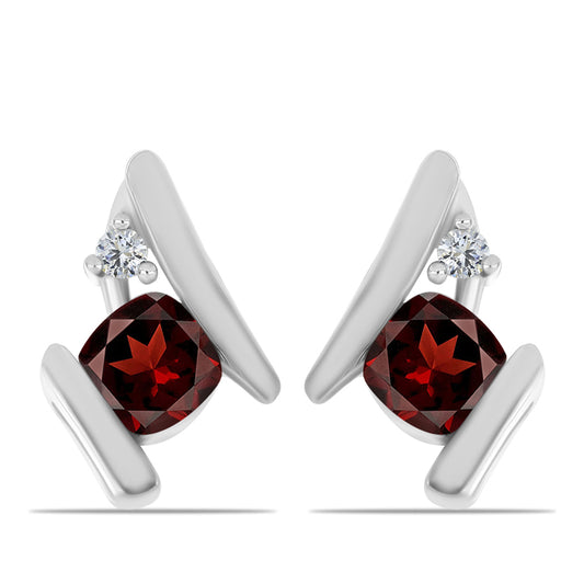 Cercei din Argint 925 ( 1.56 grame ) cu Granat Barton și Topaz Alb 0.8 Carate