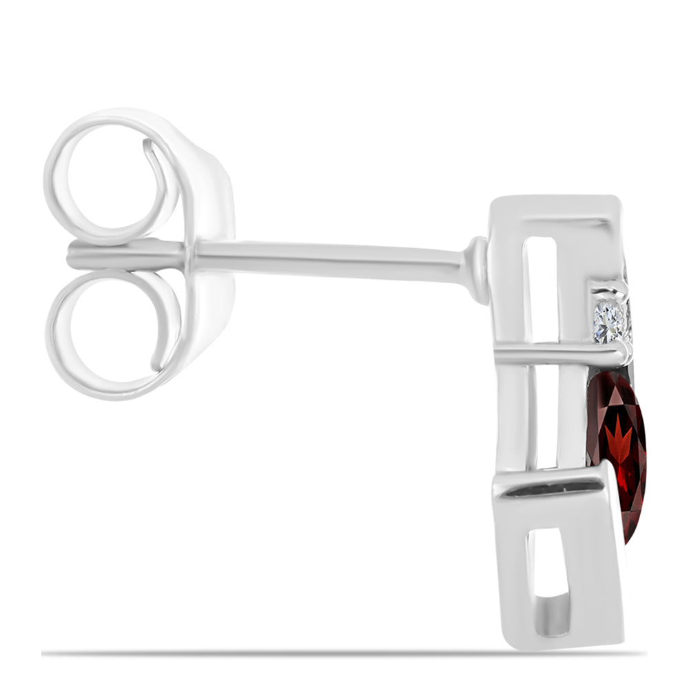 Cercei din Argint 925 ( 1.56 grame ) cu Granat Barton și Topaz Alb 0.8 Carate 2 