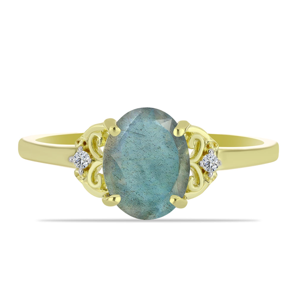 Inel din Argint 925 Placat cu Aur ( 1.84 grame ) cu Labradorit și Topaz Alb 1.63 Carate 1 