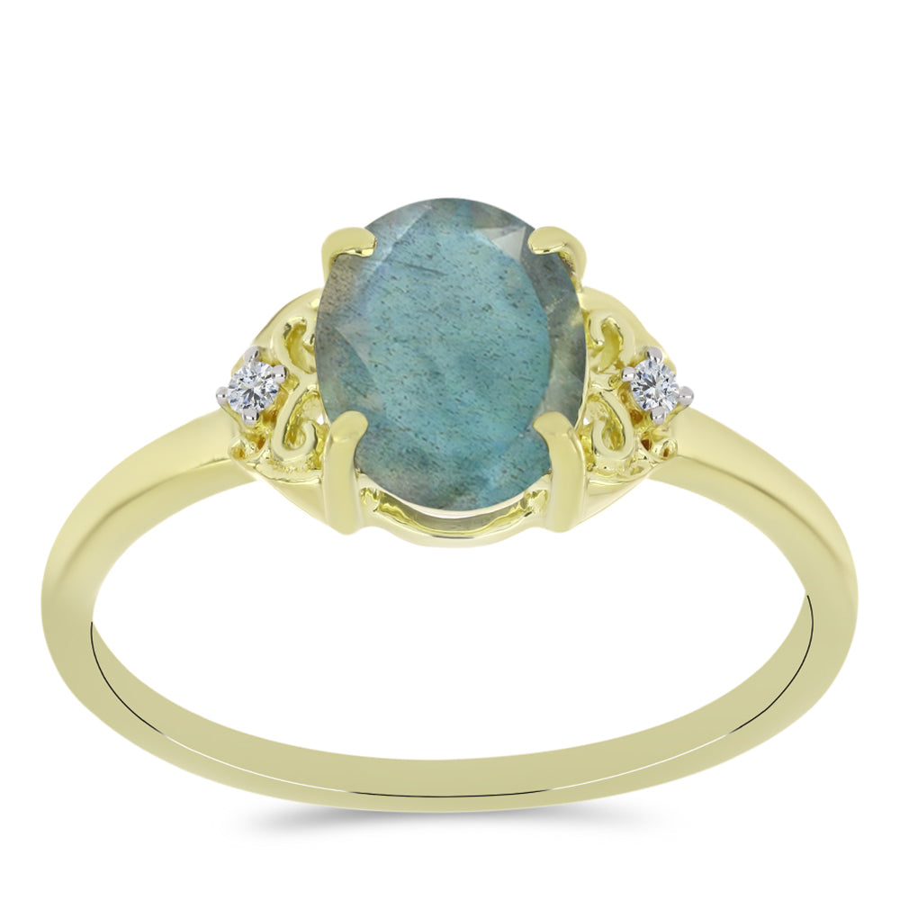 Inel din Argint 925 Placat cu Aur ( 1.84 grame ) cu Labradorit și Topaz Alb 1.63 Carate 3 