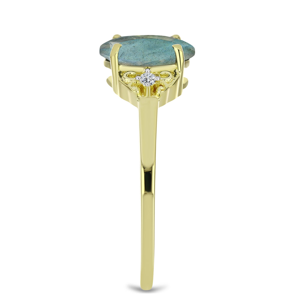 Inel din Argint 925 Placat cu Aur ( 1.84 grame ) cu Labradorit și Topaz Alb 1.63 Carate 4 