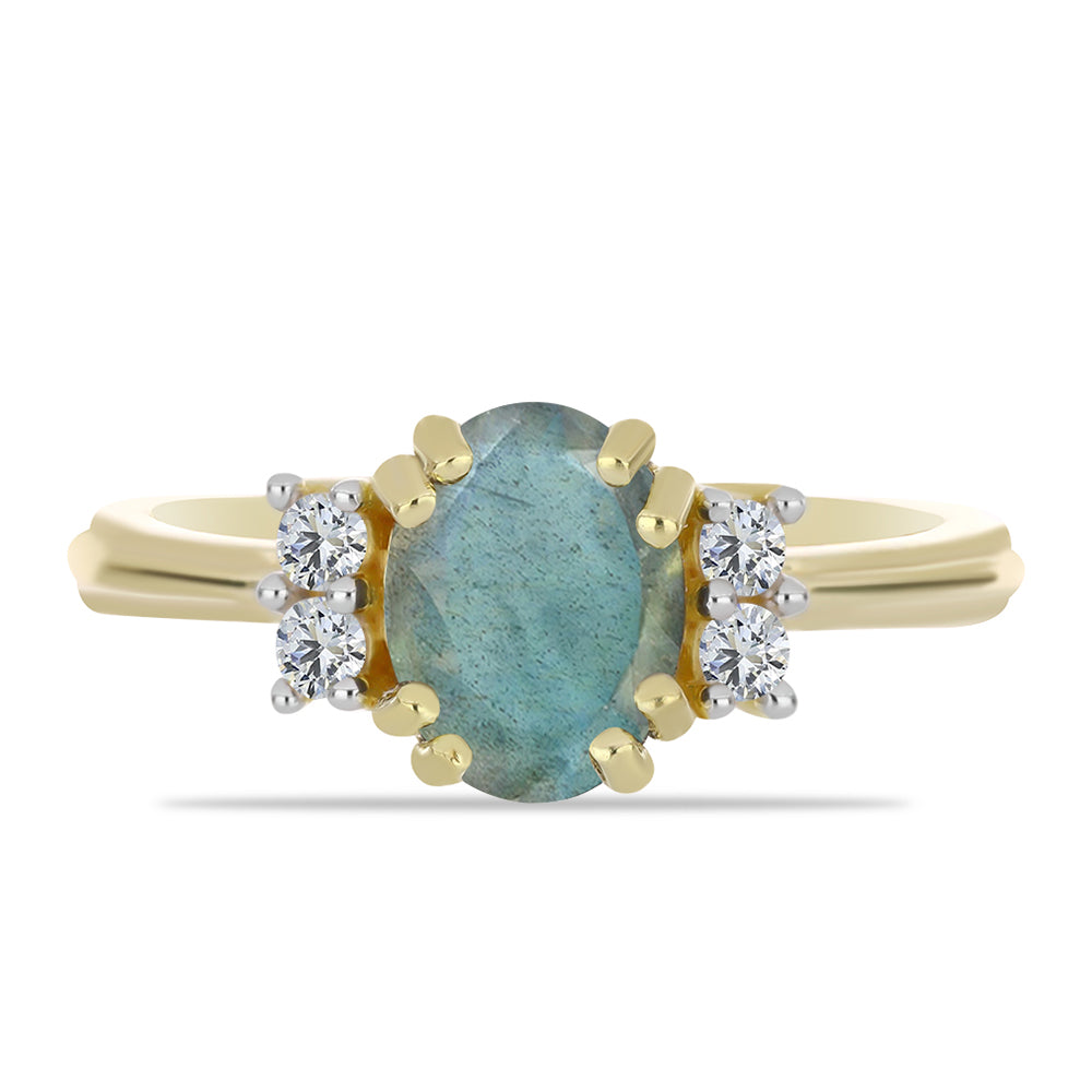 Inel din Argint 925 Placat cu Aur ( 2.56 grame ) cu Labradorit și Topaz Alb 1.42 Carate