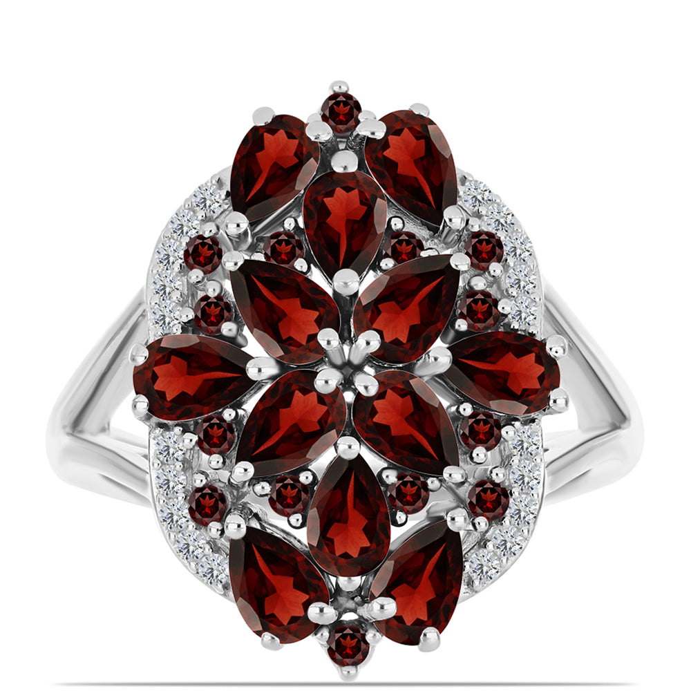 Inel din Argint 925 ( 4.95 grame ) cu Granat Barton și Topaz Alb 4.08 Carate