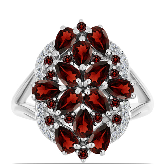 Inel din Argint 925 ( 4.95 grame ) cu Granat Barton și Topaz Alb 4.08 Carate
