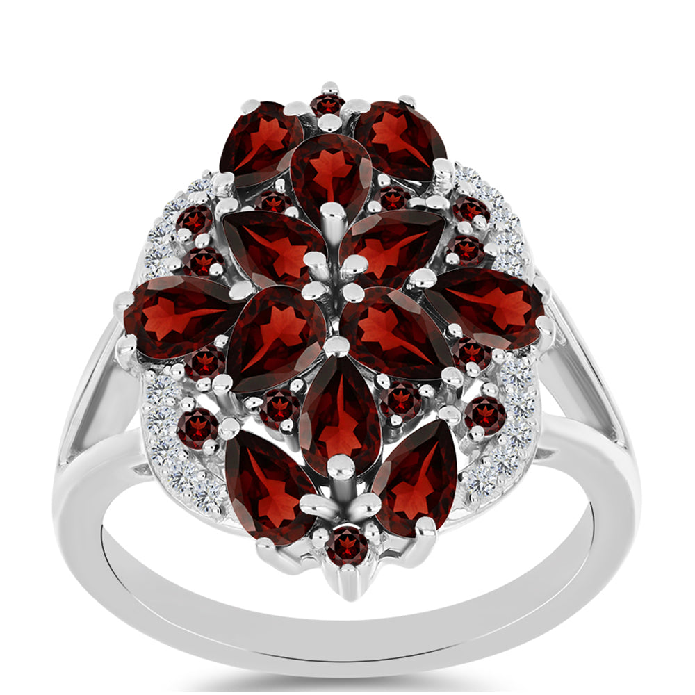 Inel din Argint 925 ( 4.95 grame ) cu Granat Barton și Topaz Alb 4.08 Carate 3 