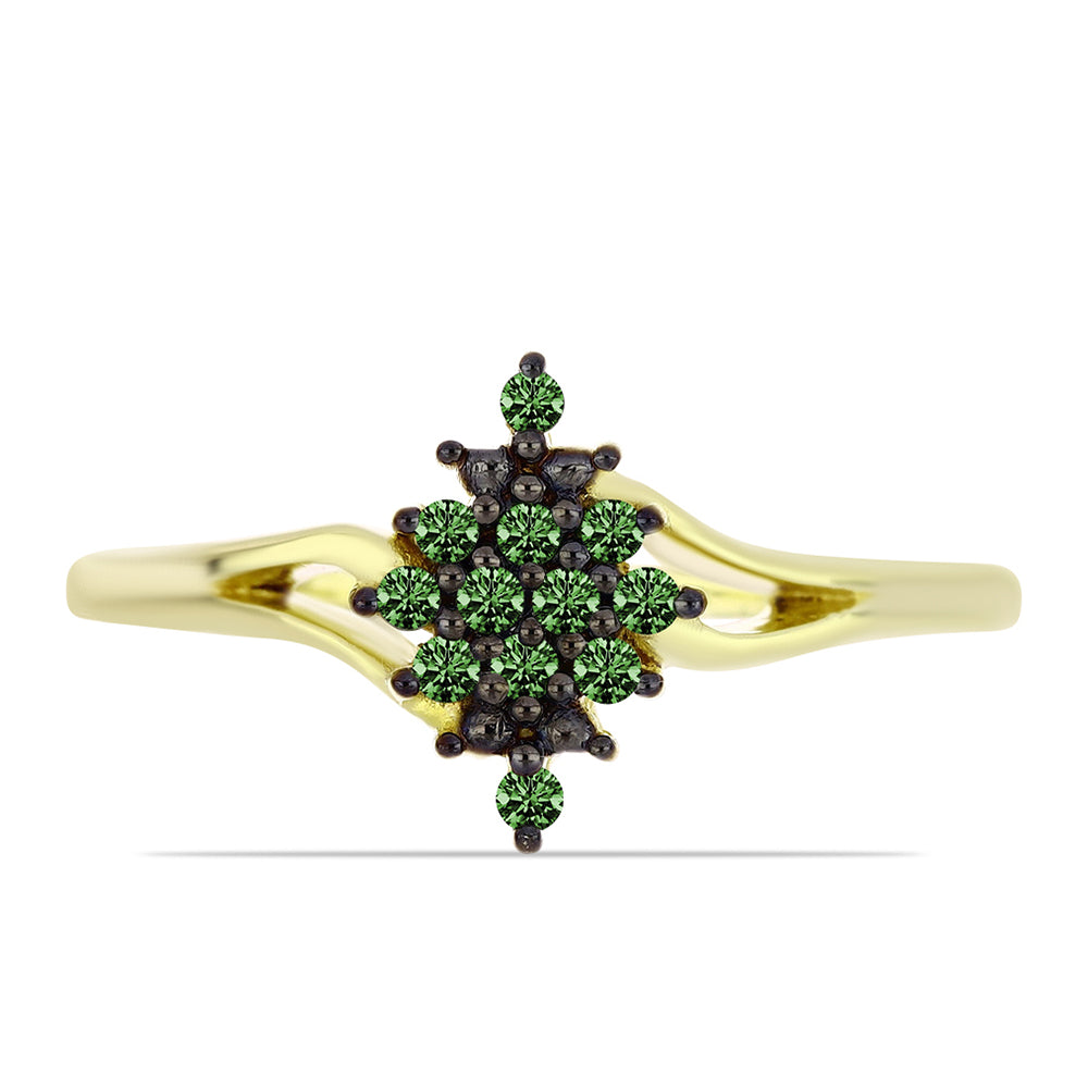 Inel din Argint 925 Placat cu Aur ( 2.17 grame ) cu Diamant Verde 0.08 Carate 1 