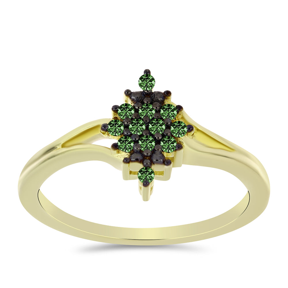 Inel din Argint 925 Placat cu Aur ( 2.17 grame ) cu Diamant Verde 0.08 Carate 3 