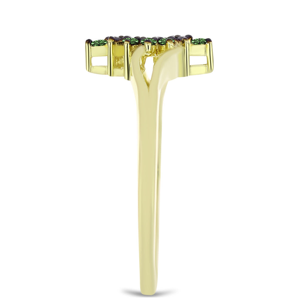 Inel din Argint 925 Placat cu Aur ( 2.17 grame ) cu Diamant Verde 0.08 Carate 4 