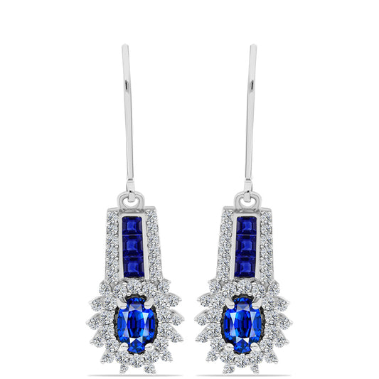Cercei din Argint 925 ( 3.38 grame ) cu Safir Albastru Australian și Topaz Alb 2.7 Carate