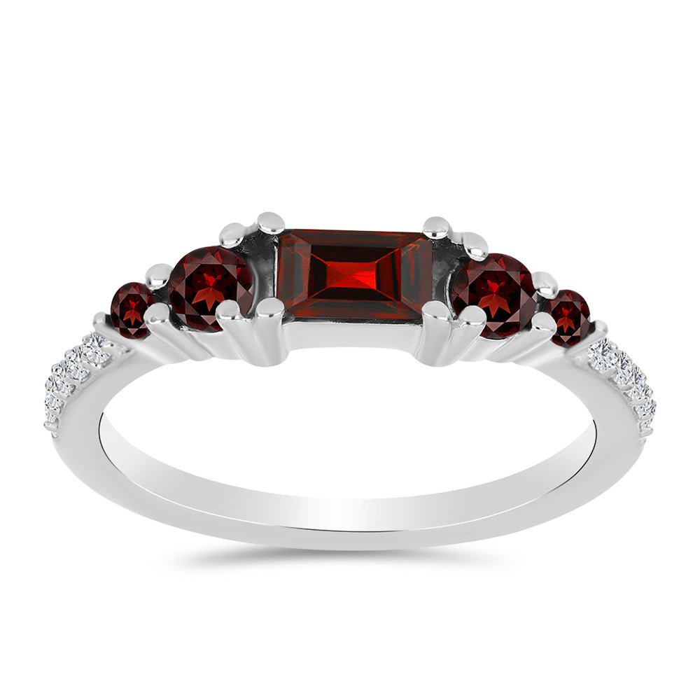 Inel din Argint 925 ( 1.87 grame ) cu Granat Barton și Topaz Alb 0.85 Carate 3 