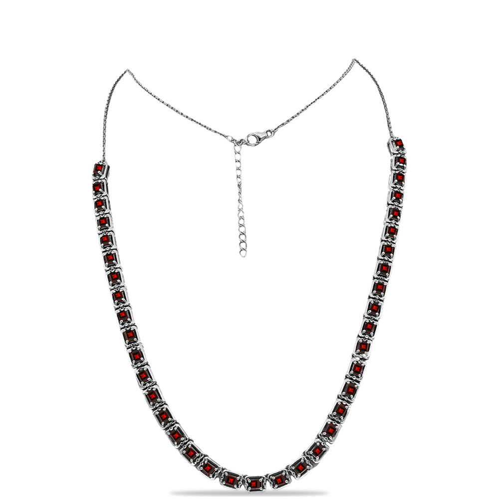 Colier din Argint 925 ( 19.35 grame ) cu Granat Barton și Topaz Alb 11.69 Carate 1 