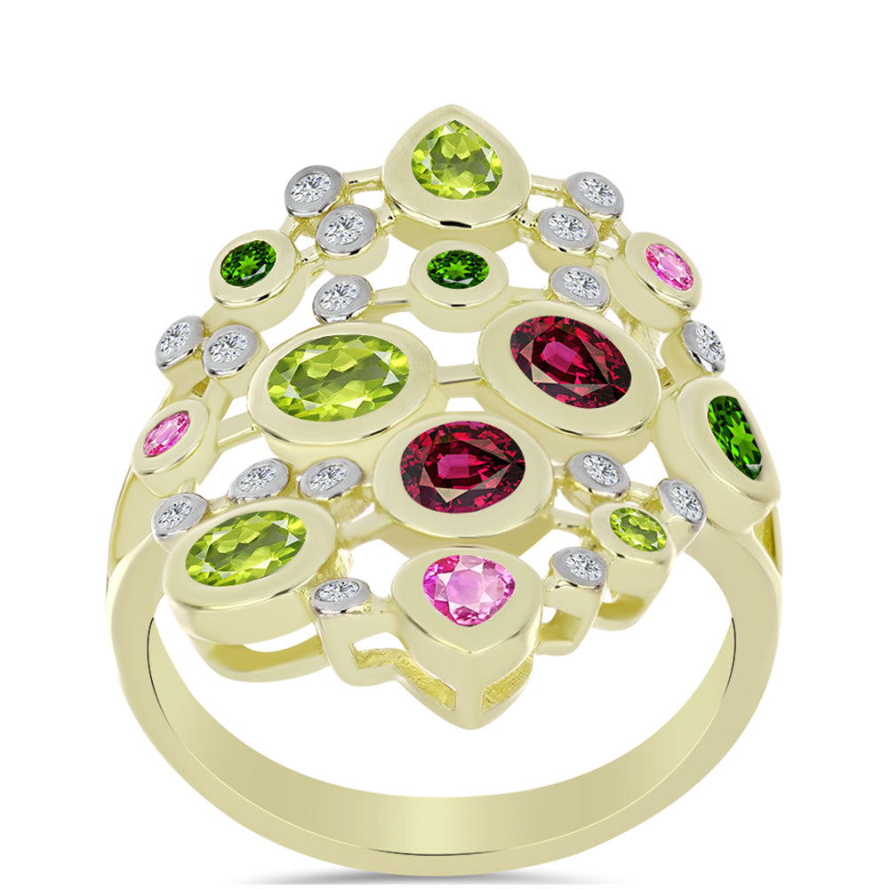 Inel din Argint 925 Placat cu Aur ( 5.73 grame ) cu Turmalină Chakra și Topaz Alb 2.2 Carate 3 