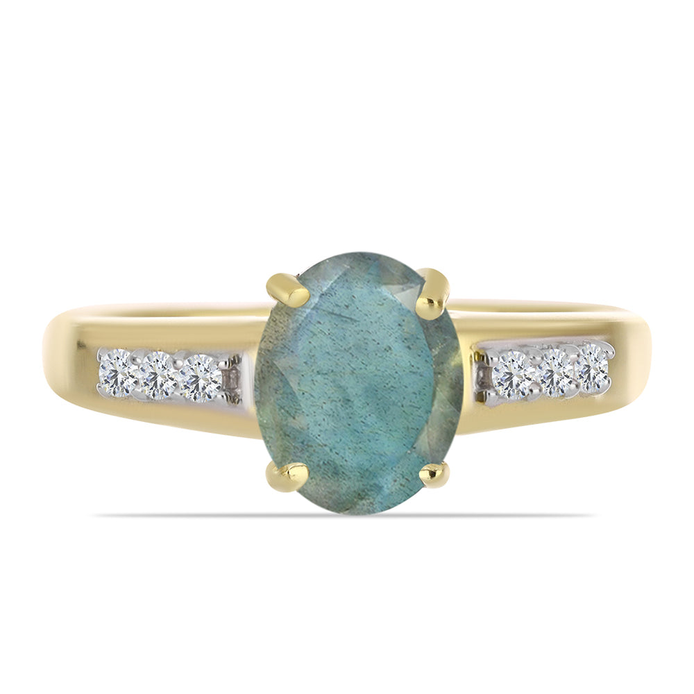 Inel din Argint 925 Placat cu Aur ( 2.24 grame ) cu Labradorit și Topaz Alb 1.38 Carate 1 