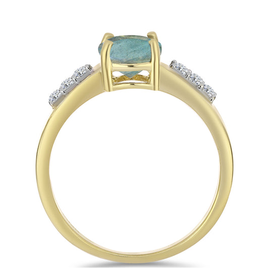 Inel din Argint 925 Placat cu Aur ( 2.24 grame ) cu Labradorit și Topaz Alb 1.38 Carate