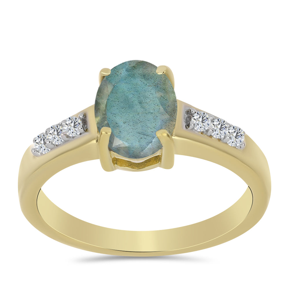 Inel din Argint 925 Placat cu Aur ( 2.24 grame ) cu Labradorit și Topaz Alb 1.38 Carate 3 