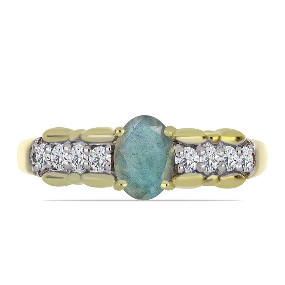 Inel din Argint 925 Placat cu Aur ( 2.84 grame ) cu Labradorit și Topaz Alb 1.14 Carate 1 