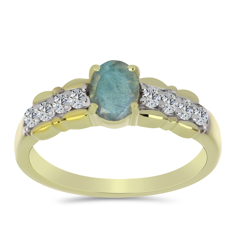 Inel din Argint 925 Placat cu Aur ( 2.84 grame ) cu Labradorit și Topaz Alb 1.14 Carate