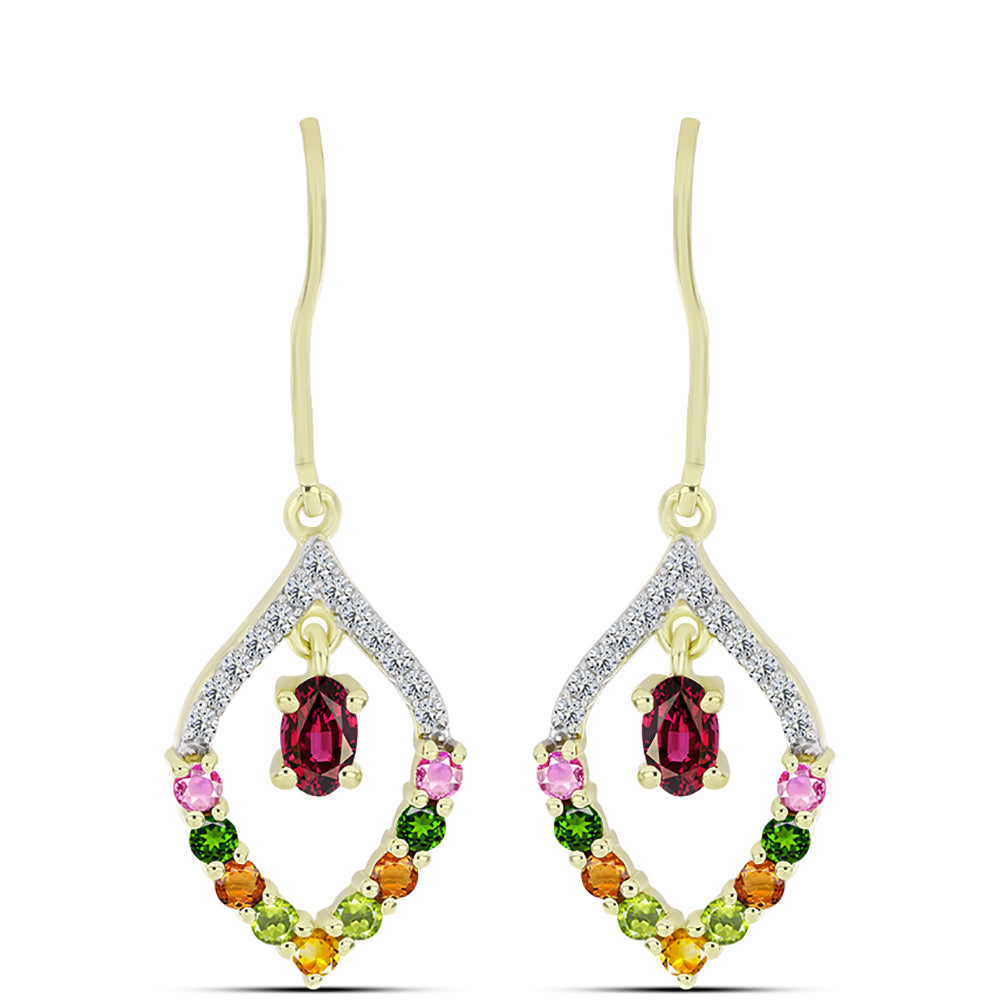 Cercei din Argint 925 Placat cu Aur ( 3.05 grame ) cu Turmalină Chakra și Topaz Alb 1.54 Carate