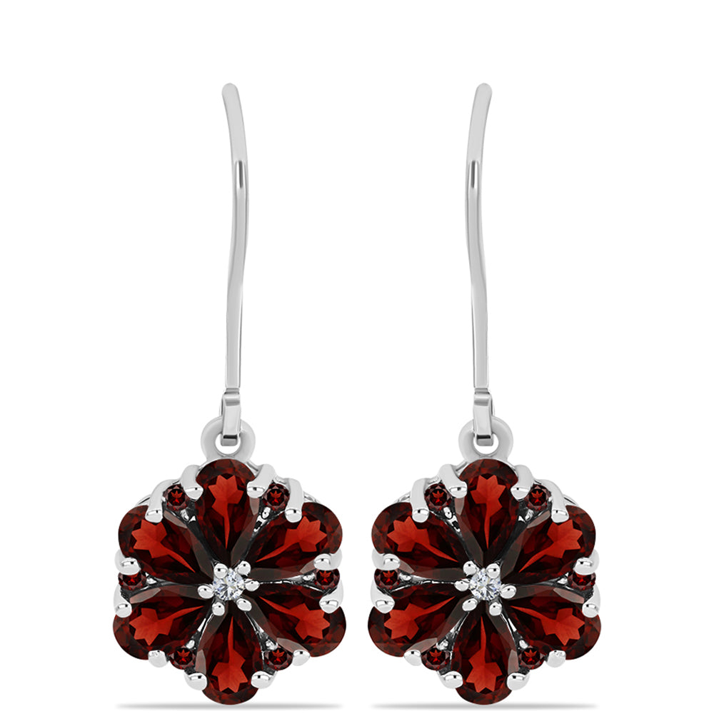 Cercei din Argint 925 ( 2.36 grame ) cu Granat Barton și Topaz Alb 3.44 Carate