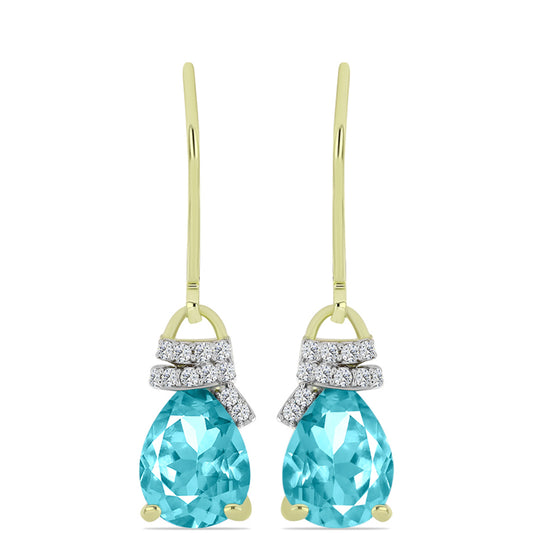 Cercei din Argint 925 Placat cu Aur ( 2.25 grame ) cu Cuarț Paraiba și Topaz Alb 3.33 Carate