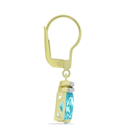 Cercei din Argint 925 Placat cu Aur ( 2.25 grame ) cu Cuarț Paraiba și Topaz Alb 3.33 Carate