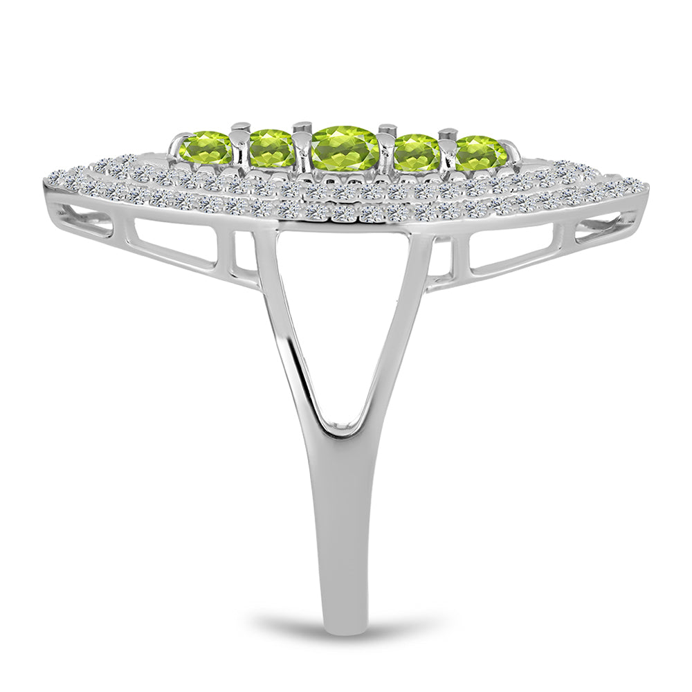 Inel din Argint 925 ( 4.23 grame ) cu Peridot Changbai și Topaz Alb 1.82 Carate