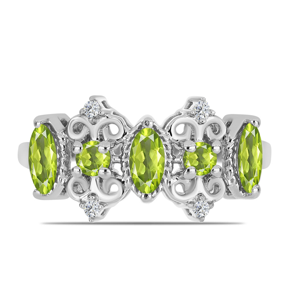 Inel din Argint 925 ( 3.7 grame ) cu Peridot Changbai și Topaz Alb 1.14 Carate