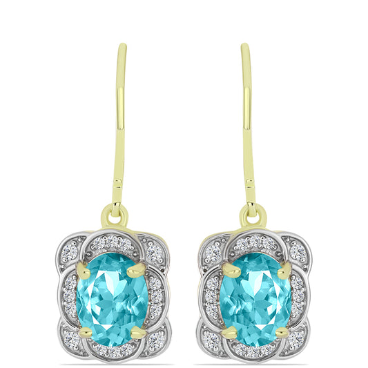 Cercei din Argint 925 Placat cu Aur ( 3.28 grame ) cu Cuarț Paraiba și Topaz Alb 2.52 Carate