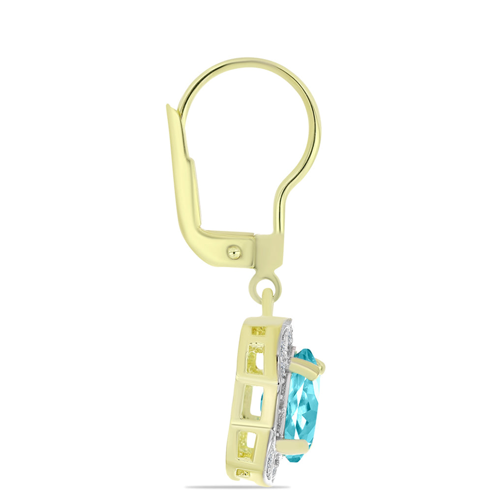Cercei din Argint 925 Placat cu Aur ( 3.28 grame ) cu Cuarț Paraiba și Topaz Alb 2.52 Carate 4 