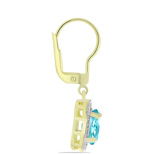 Cercei din Argint 925 Placat cu Aur ( 3.28 grame ) cu Cuarț Paraiba și Topaz Alb 2.52 Carate