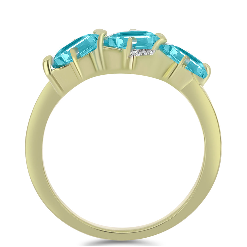 Inel din Argint 925 Placat cu Aur ( 2.74 grame ) cu Cuarț Paraiba și Topaz Alb 1.47 Carate 2 